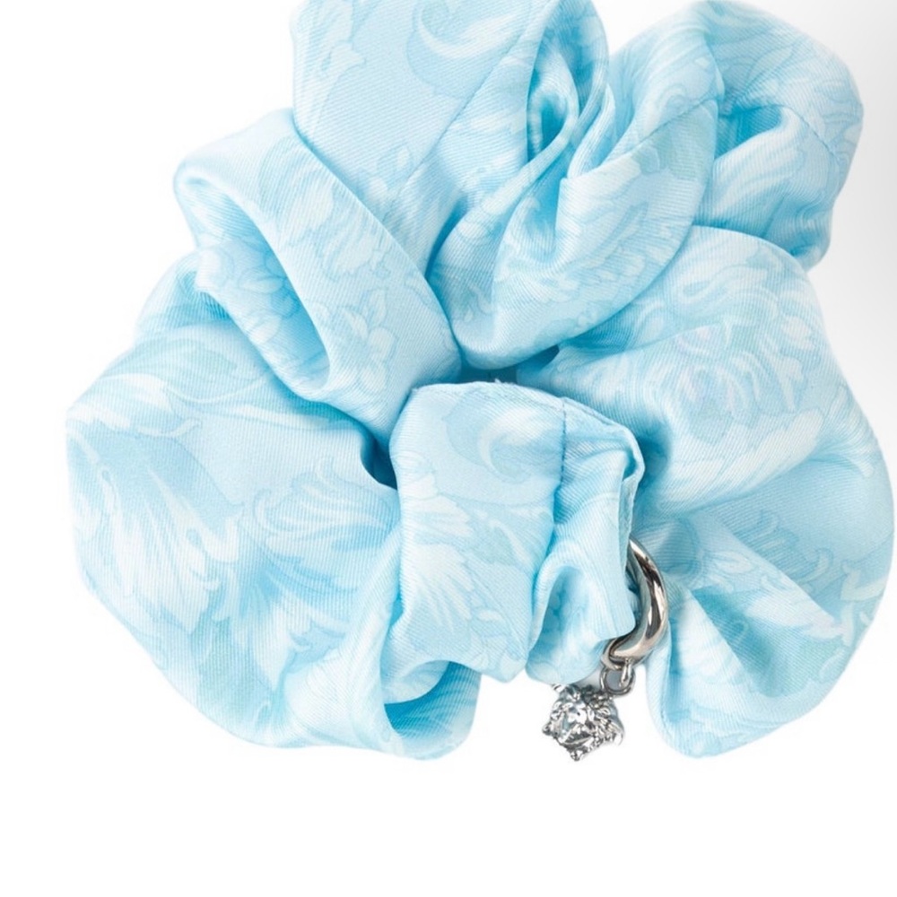 Versace Light Blue Hair Scrunchie with Silver Charm